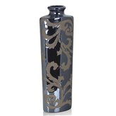 Wysoki lustrzany wazon w szarym połyskującym wykończeniu w gałązki 40 cm