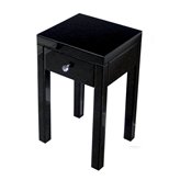 Vera elegancka czarna szafka nocna wykończona w szkle z kryształkiem w formie uchwytu 40/40/60 cm