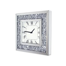 Alviano duży kwadratowy zegar ścienny z lustrzaną ramą o delikatnej fazie ozdobionej kryształkami 50x50 cm
