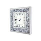 Alviano duży kwadratowy zegar ścienny z lustrzaną ramą o delikatnej fazie ozdobionej kryształkami 50x50 cm