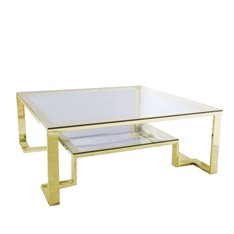Roberto elegancki złoty stolik kawowy z dwoma szklanymi blatami 120/120/40 cm