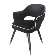 Krzesło tapicerowane czarnym welurem z białą lamówką Nizza 61/62/80 cm
