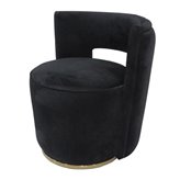 Fotel tapicerowany czarnym welurem na złotej metalowej podstawie Swan 58/65/69 cm