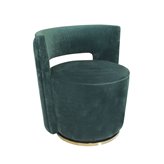 Swan fantastyczny fotel tapicerowany zielonym welurem na złotej metalowej podstawie 58/65/69 cm