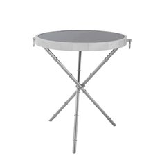 Musa ekskluzywny srebrny stolik kawowy ze szklanym ciemnym blatem i ozdobnymi kołatkami 60/60/52 cm