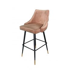 Krzesło barowe pikowane miękkim złotym welurem z czarnymi nóżkami Barstool 52/53/103 cm