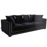 Delladue wykwintna sofa tapicerowana czarnym welurem ze złotymi nitami 250/106/85 cm