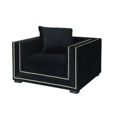 Delano wytworny fotel tapicerowany czarnym welurem ze złotymi nitami 64/106/110 cm