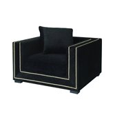 Delano wytworny fotel tapicerowany czarnym welurem ze złotymi nitami 64/106/110 cm