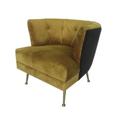 Florence szykowny fotel tapicerowany w musztardowym welurze na złotych nóżkach 71/76/81 cm