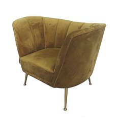 Aveiro wysmakowany fotel tapicerowany w musztardowym welurze na złotych nóżkach 77/80/101 cm
