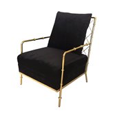 Fotel tapicerowany czarnym welurem w złotej chromowanej ramie Florene 66/71/85 cm