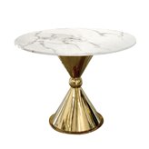Stół z białym marmurowym okrągłym blatem i złotą nogą w kształcie klepsydry Clessidra 75/100/100 cm