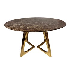 Stół okrągły z brązowym marmurowym blatem i złotymi chromowanymi nóżkami Veneto 130/130/76 cm