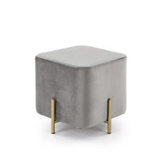 Cube pufa tapicerowana w szarym welurze w formie kostki na metalowych złotych nóżkach 42/46/46 cm