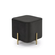 Cube pufa tapicerowana w czarnym welurze w formie kostki na metalowych złotych nóżkach 42/46/46 cm