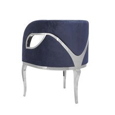 Fotel welurowy na srebrnych nóżkach Morello ciemnoniebieski 55/59/78 cm