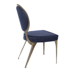 Krzesło tapicerowane w niebieskim welurze osadzone na złotym stelażu 45/55/89 cm Cassari