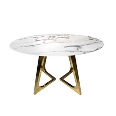 Stół okrągły z białym marmurowym blatem i złotymi chromowanymi nóżkami 130/130/76 cm Veneto