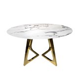 Stół okrągły z białym marmurowym blatem i złotymi chromowanymi nóżkami 130/130/76 cm Veneto