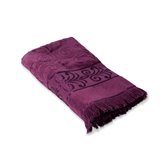 Ręcznik żakardowy w kolorze ciemnofioletowym z ozdobnym strzępieniem na końcach 50x90