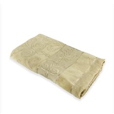 Ręcznik żakardowy w kolorze beżowym z ozdobnym strzępieniem na końcach 30x50 cm