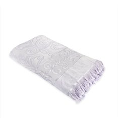 Ręcznik żakardowy w kolorze jasnofioletowym z ozdobnym strzępieniem na końcach 100x150 cm