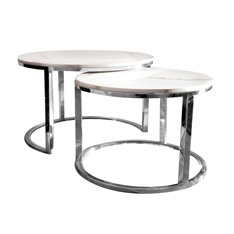 Stoliki kawowe designerski zestaw dwóch srebrno-białych sØ65/55 Ø55/50 cm Camelio XL