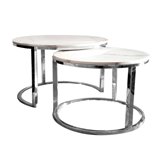 Stoliki kawowe designerski zestaw dwóch srebrno-białych sØ65/55 Ø55/50 cm Camelio XL