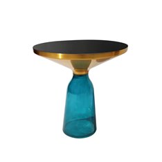 Stolik kawowy niebiesko-złoty osadzony na szklanej nodze Bottle Table 50/53 cm