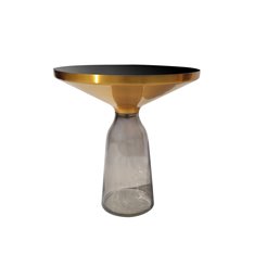 Stolik kawowy szaro-złoty osadzony na szklanej nodze Bottle Table 50/53 cm