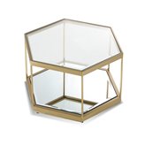 Stolik kawowy złoty szklany z dodatkowym lustrzanym blatem Grafik