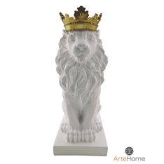 Figurka dekoracyjna dostojny lew w złotej koronie na niskim postumencie Lion Black / White