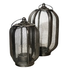 Lampion metalowy tarasowy z rączką w kolorze ciemnobrązowym 28 cm