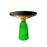 Stolik kawowy zielono-złoty osadzony na szklanej nodze 50/53 cm Bottle Table