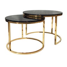 Camelio XL designerski zestaw dwóch złoto-czarnych stolików kawowych Ø65/55 Ø55/50 cm