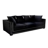 Delladue wykwintna sofa tapicerowana czarnym welurem ze srebrnymi nitami 250/106/85 cm