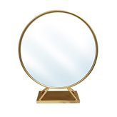 Lusterko okrągłe stojące do toaletki w kolorze złotym na prostokątnej podstawie