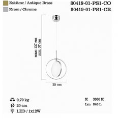 Lampa wisząca Lucea Molveno 80419-01-PS1-CR