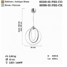 Lampa wisząca Lucea Nelas 80398-02-PB2-CR