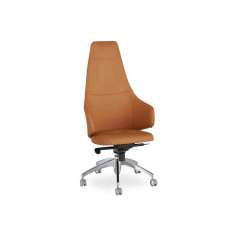 Skórzany fotel gabinetowy z wysokim oparciem i pięcioramienną podstawą B&T Design MENTOR