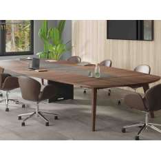 Owalny stół konferencyjny z drewna fornirowanego z systemem prowadzenia kabli Ersa Mikado