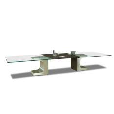 Prostokątny szklany stół konferencyjny z systemem prowadzenia kabli Estel Group Niemeyer