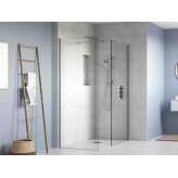 2 panele do pomieszczeń mokrych z prostym prętem stabilizującym i trójnikiem Flair Showers Ayo 2 Wetroom Panels