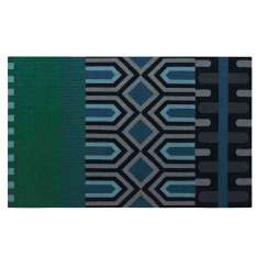 Prostokątny dywanik wełniany o geometrycznych kształtach GAN Ndebele GREEN