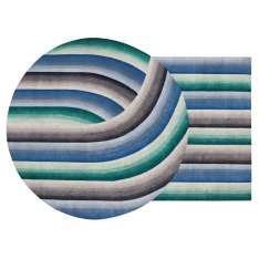 Ręcznie wykonany dywanik wełniany GAN Round Mirage BLUE