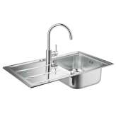 Pojedynczy wbudowany zlewozmywak ze stali nierdzewnej z ociekaczem Grohe K400