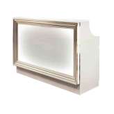 Recepcja biurowa z drewna i szkła z wbudowanym oświetleniem Maletti OVERTURE EASY