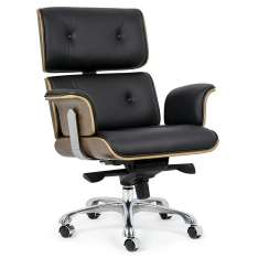 Fotel biurowy Lounge Business czarny - sklejka orzech | skóra naturalna | stal polerowana