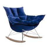 Fotel bujany Swing Velvet ciemny niebieski - welur | stal chromowana | drewno dębowe